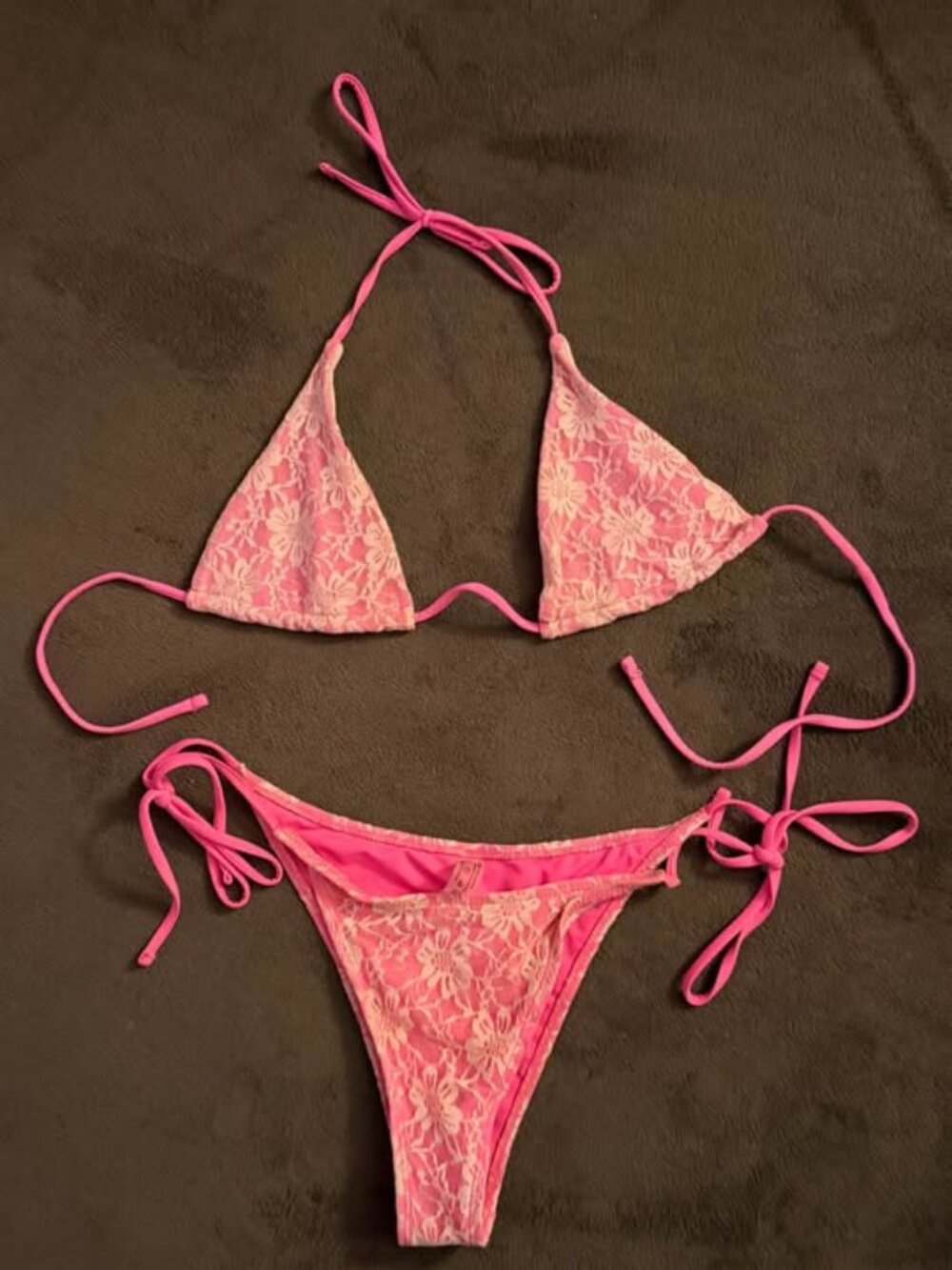 Pink Lace Triangle Bikini Set